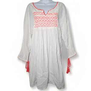 Sluiz Ibiza Gauze Cotton White Sun Beach Boho Dress Kaftan Vacation Resort Sz M